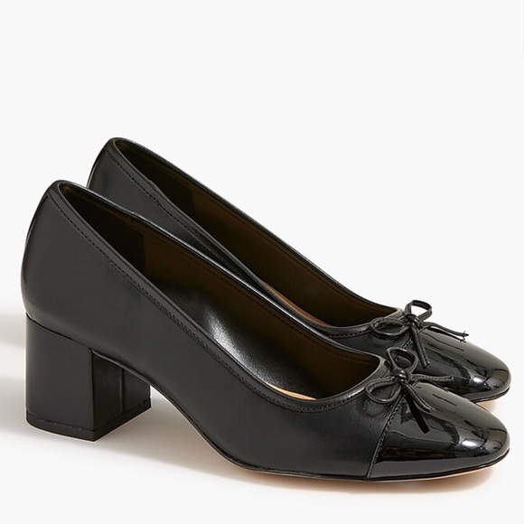 J. Crew Factory Women’s Cap-Toe Ballet Block Heel Shoes Black w/Bow Sz 7 NEW